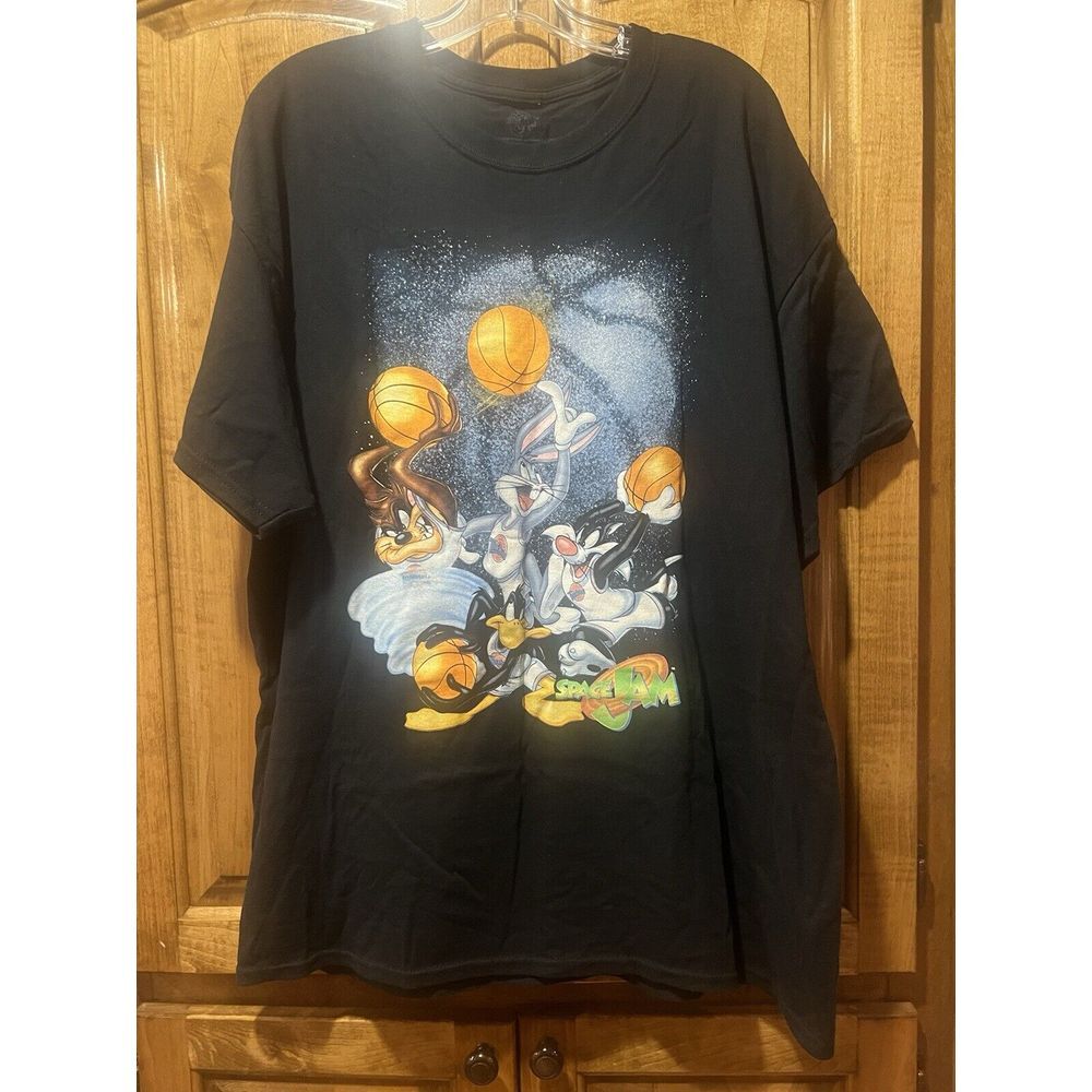 Vintage 90s Space Jam T Shirt‎ Movie Promo Jordan Looney Basketball NBA Black XL